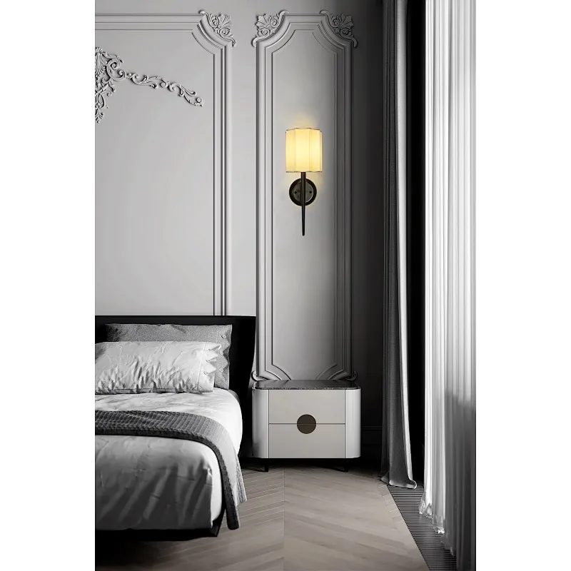 Quincunx fabric-shade bronze cone wall lamp