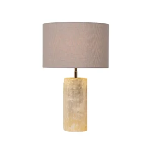 Luxury Natural Selenite Stone Column Table Lamp With Fabric Shade for living room sofa side bedside light