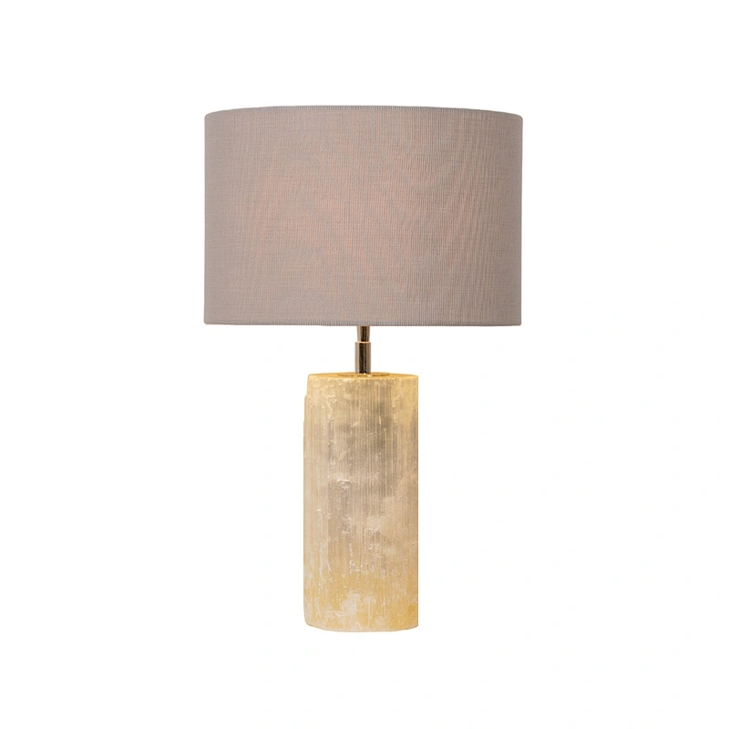 Luxury Natural Selenite Stone Column Table Lamp With Fabric Shade for living room sofa side bedside light