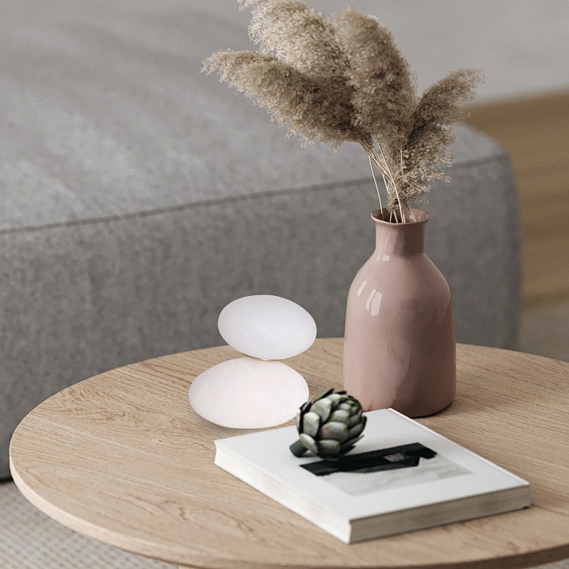 Alabaster cobble base opal glass bedside dimmable mini night light
