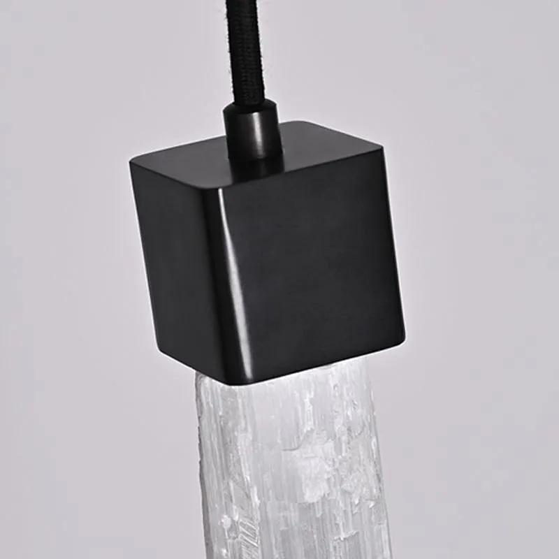 Single Natural Selenite Stone Bronze Finish Hanging Light For Restaurant Bedside Light