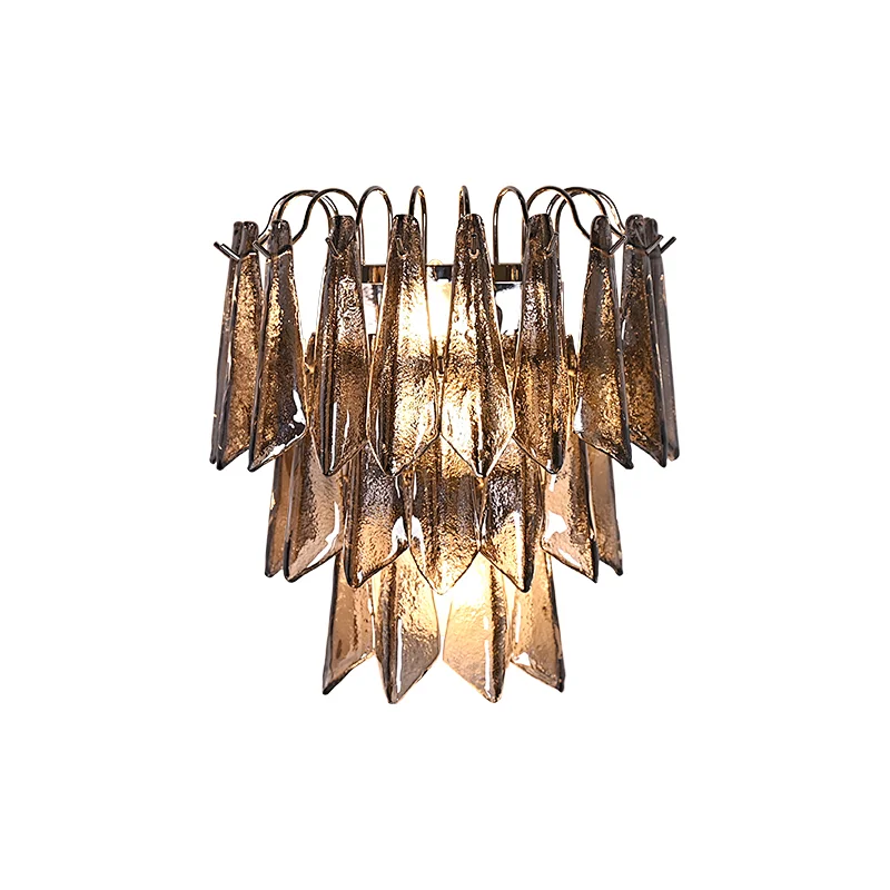 Handmade smoke grey water ripple texture glass wall light for dining room, living room, bedroom