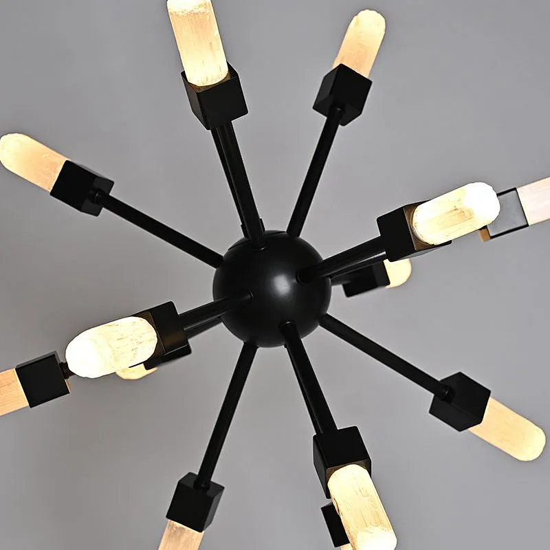 Starlight Bronze Finish Natural Selenite Stone Pendant Chandelier for Restaurant Living Room