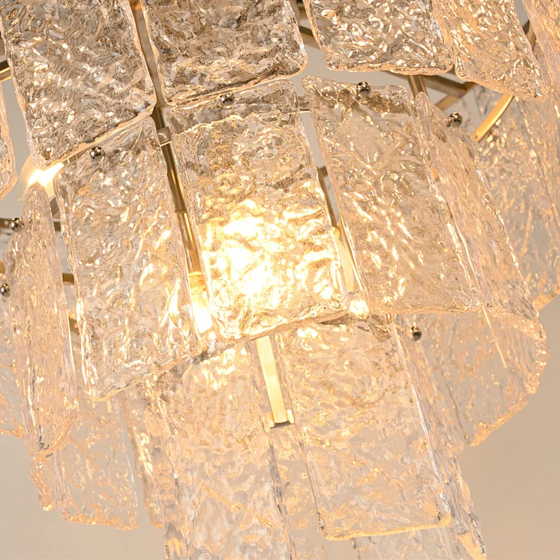 Handmade water ripple texture glass panel chandelier for dining room, living room, bedroom, study, corridor