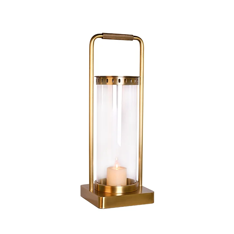 Medieval style antique brass brushed knurled handle copper hand lantern