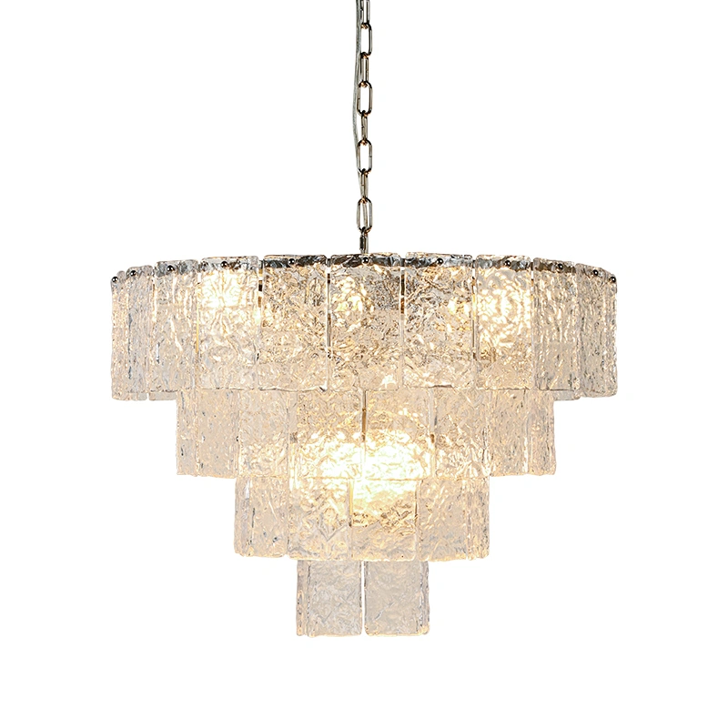 Handmade water ripple texture glass panel chandelier for dining room, living room, bedroom, study, corridor