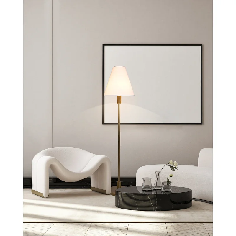 Classic simple knurled metal base fabric lampshade floor lamp