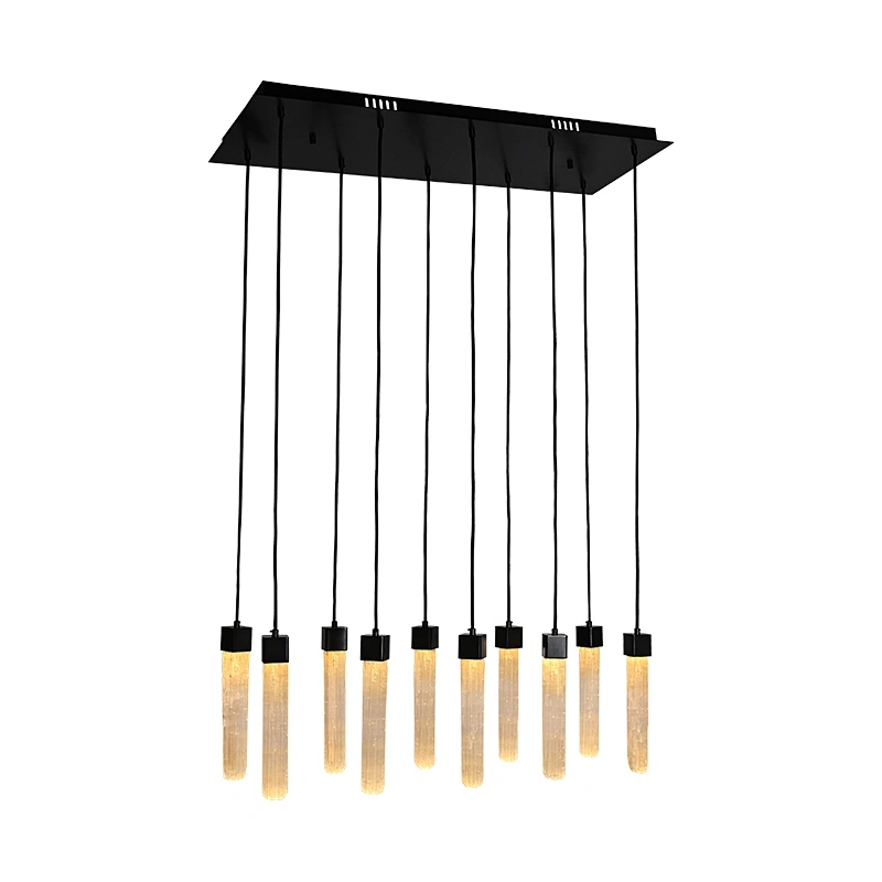 Rectangle Combination Bronze Finish Natural Selenite Stone Hanging Lights For Restaurant