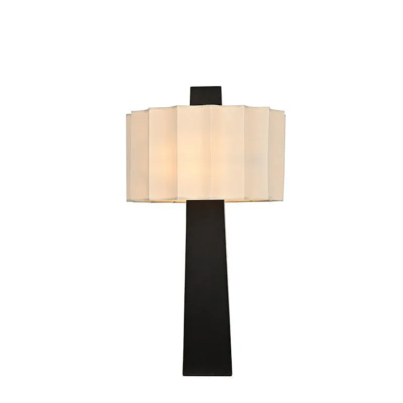 Quincunx fabric-shade bronze square column table lamp