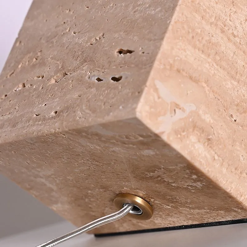 Opal glass ball travertine cube base bedside dimmable table light