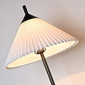 Simple conical pleated fabric lampshade bronze finish table lamp