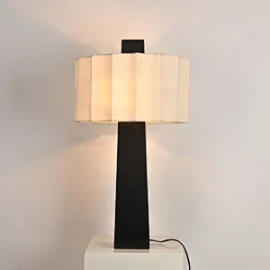 Quincunx fabric-shade bronze square column table lamp
