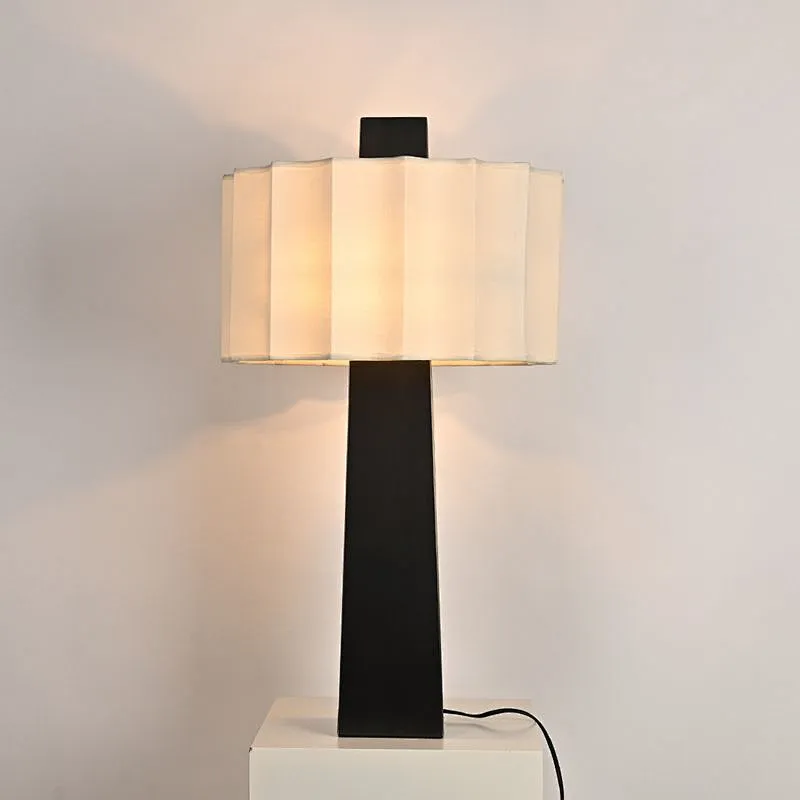 Quincunx fabric-shade bronze square column table lamp