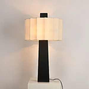 Quincunx fabric-shade bronze square column table lamp