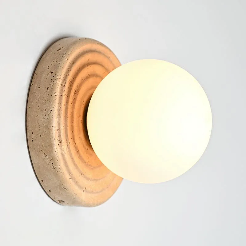 Opal glass ball travertine base sand painting art wall light