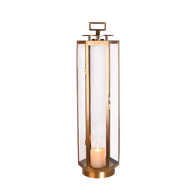 Hand dying brushed antique brass hexagonal windshield copper hand-held portable lantern