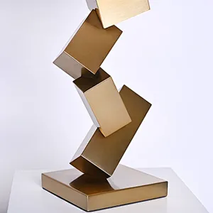 Polished brass steel smart cubes desk table lamp with fabric shade