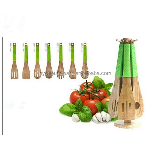 Hot Sale eco friendly bamboo Spoons kitchenware bamboo+silicone
