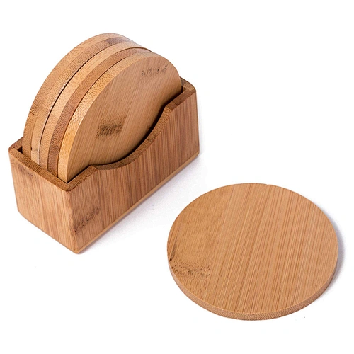 Eco Friendly All Natural 6 Pieces  Bamboo Coaster Set and Holder for Drinks