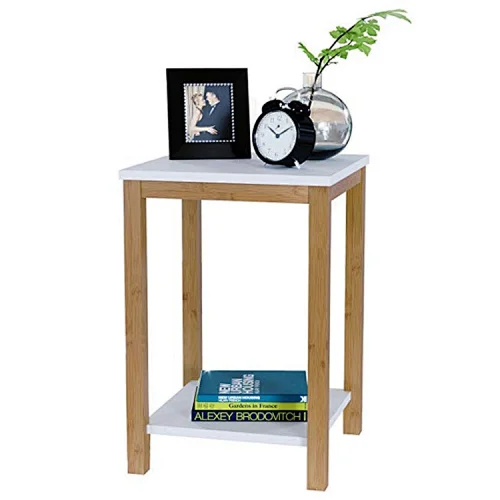 Modern Industrial 2-Tier Side Coffee Table with Storage Shelf for Living Room Bedroom