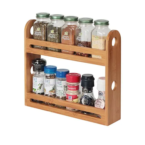 Kitchen Countertop Display Organizer 2 -Tier Bamboo Adjustable Spice Rack