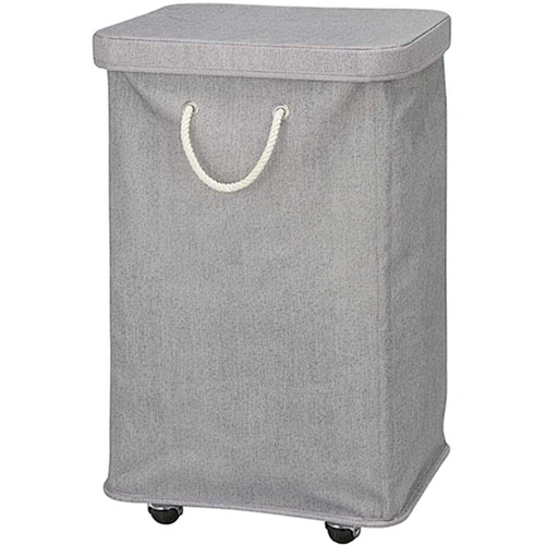Large Capacity Portable Laundry Hamper with Wheels, Lid and Attached Rope Carrying Handles