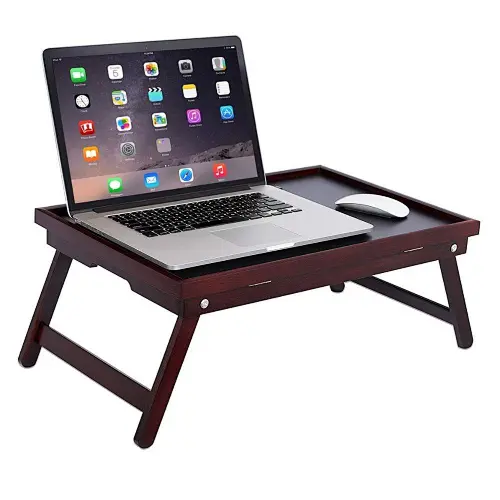 Home Bamboo Walnut Foldable Breakfast Serving Bed Tray  Laptop Stand Computer Desk
