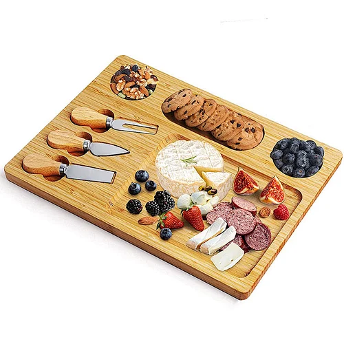 Customizable Logo Creative Kitchen Bread Cheese Cutting Boards Crumb Tray for Meat Classification with Grooves
