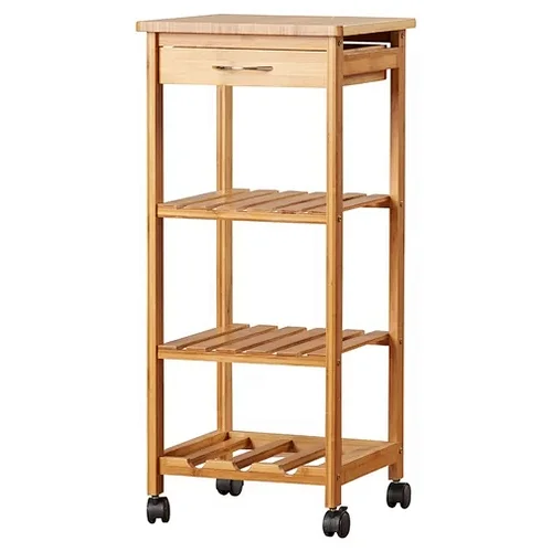 High quality Bamboo Kitchen Cart 3 tiers Rolling Service trolley with Drawer