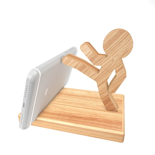 Creative design little man tabletop bamboo cell phone display stand holder