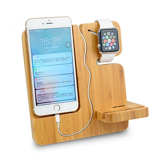 Creative design bamboo adjustable cell phone accessory display stand holder