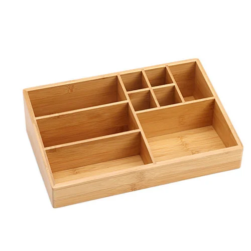 Customized Natural Bamboo Desktop Cosmetic Jewelry Storage Box