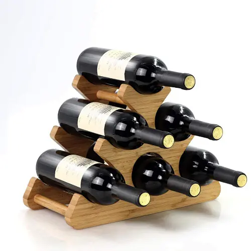 Natural Bamboo Wine Storage Rack for Living Room Countertop 6 Bottle