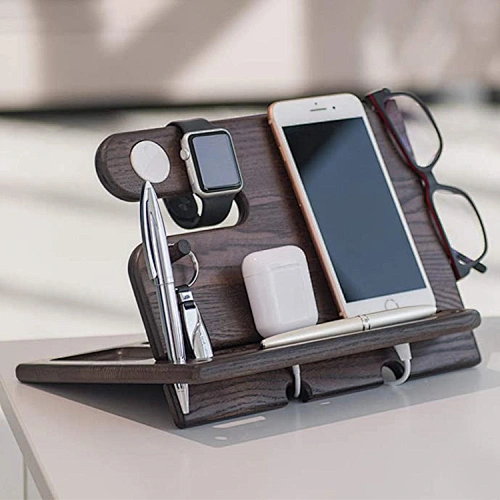 Mobile Phone Rack Rechargeable Wooden Satellite Cell Phone Docking Station Wood