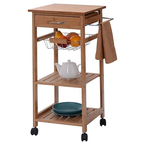4 tiers bamboo wooden kitchen trolley kitchen cart with drawer