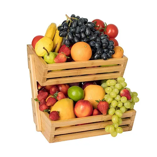 Home Kitchen 2-tier  Bamboo Fruit Basket Rack