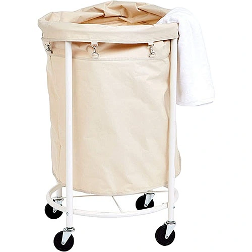 Commercial Laundry Hamper Rolling Cart with Removable Basket Liner Beige