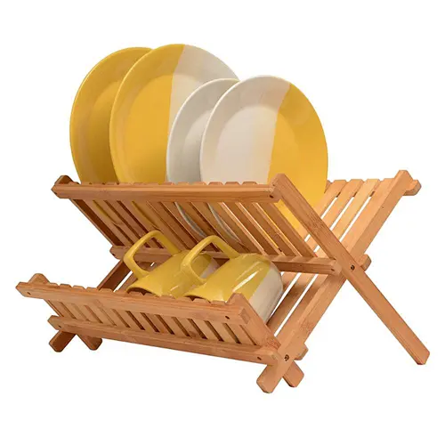 Durable Bamboo Folding Shelves Rack Dish Drying Rack for Kitchen
