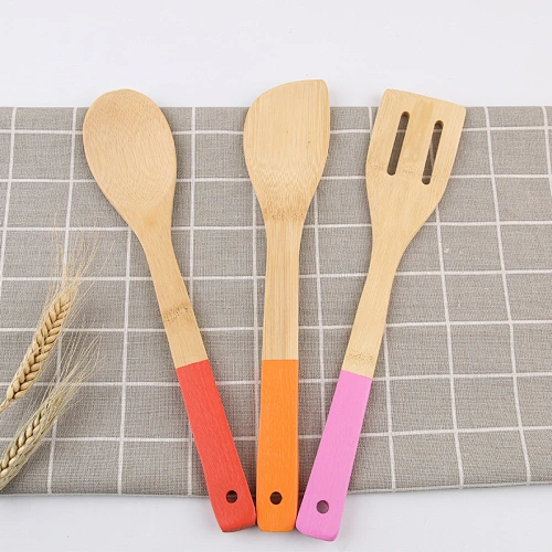 Bamboo Salad Serving Spoon and Fork colorful utensils for healthy eating