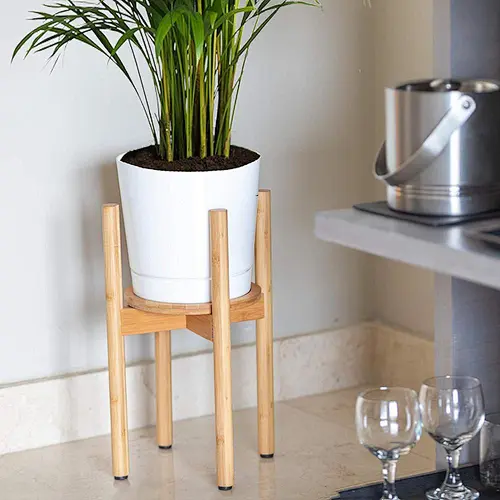 Bamboo Adjustable Indoor Plant Flower Pot Stand Holder With Stand Tray