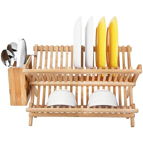 Bamboo Dish Rack Foldable Dish Drying Rack Collapsible Dish Drainer