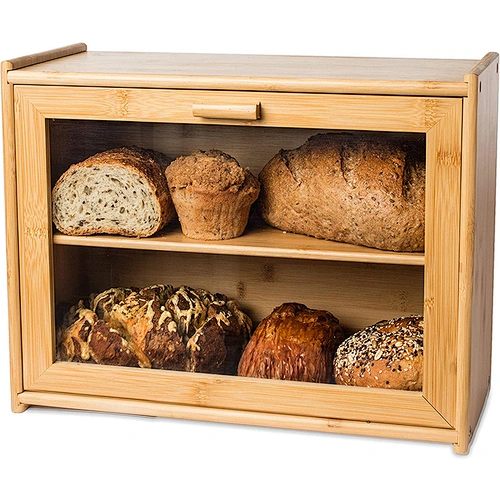 Bamboo Double Layers Large Bread Boxes Food Storage Box for Kitchen Counter Decor