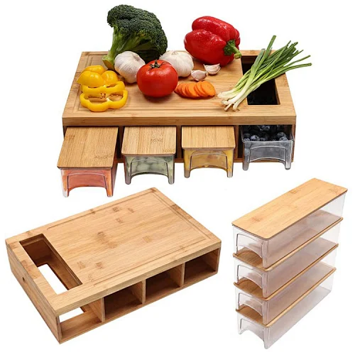 Factory Direct Sales Customized Kitchen Bamboo Cutting Tidy Board with Silicone Containers