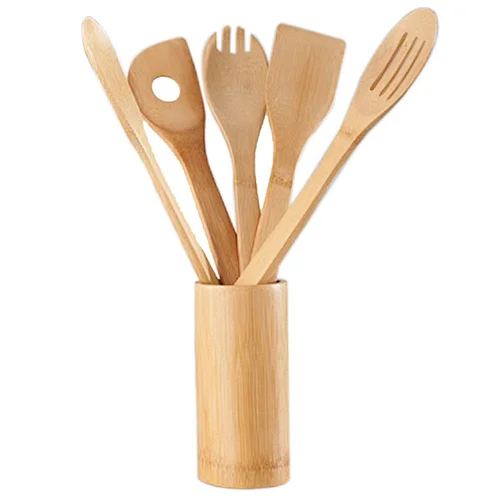 6 Pieces  Natural Wooden Bamboo Cooking Serving Utensils