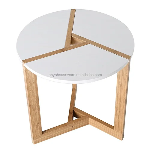 Bamboo And White Side Table Coffee Set