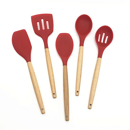 Silicone Spoon Wood Tools Set Kitchen Utensil Sets