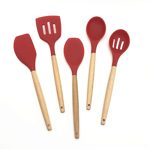 Silicone Spoon Wood Tools Set Kitchen Utensil Sets