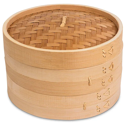 Handmade Factory Classic Traditional craft Design 10 Inch 2 Tier natural Bamboo Steamer basket with accessories