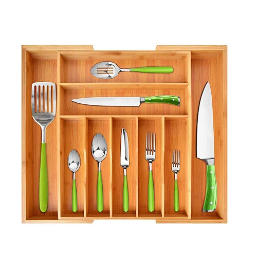 Factory Expandable High Quality Bamboo Kitchen Drawer Organizer Utensil Holder for Kitchen Use White