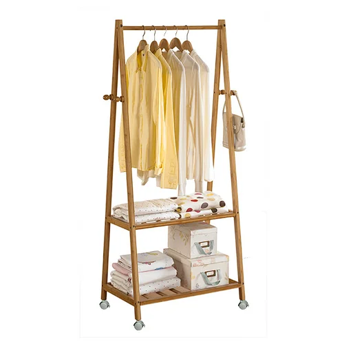 2 Tiers Coat Shelf  Garment  Hanging Bamboo Clothes Rack